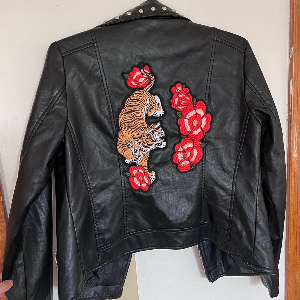 Super cool faux leather jacket with embroidery